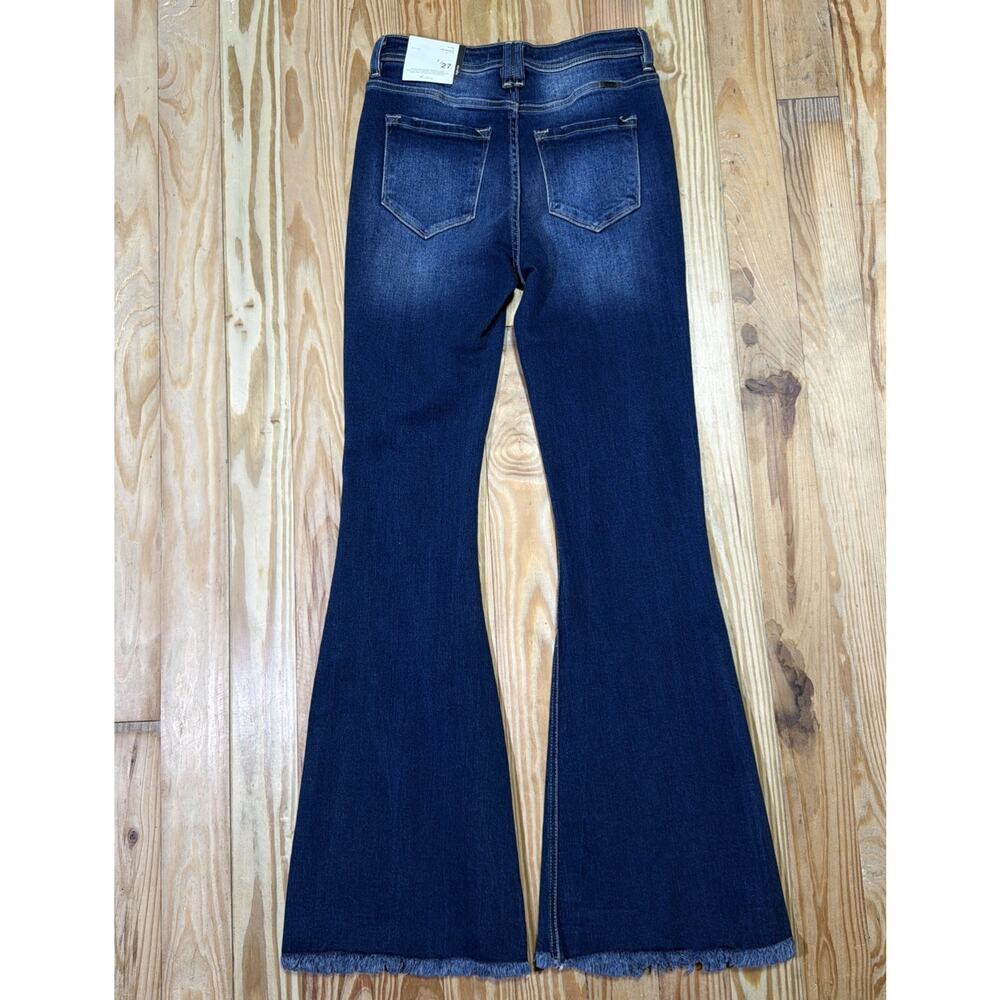 KANCAN High Rise Flare Bell Bottom Fringe Button Fly Distressed Jeans 7/27 NWT - Picture 2 of 10